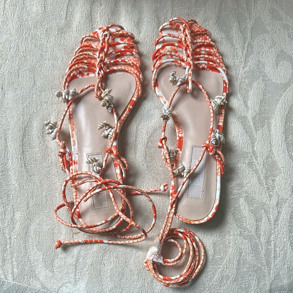 Mango MNG Orange Strappy Shell Sandals with Cage Design size 6.5 - Picture 6 of 10